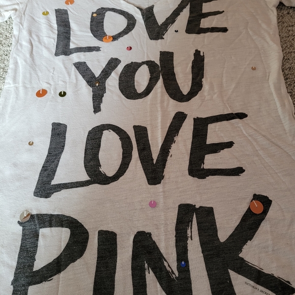 Pink Victoria's Secret T-shirt SP Short Sleeve White "Love you Love Pink" V Neck - Picture 2 of 8